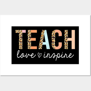 Teach Love Inspire Leopard Back to School Cute Teacher Posters and Art